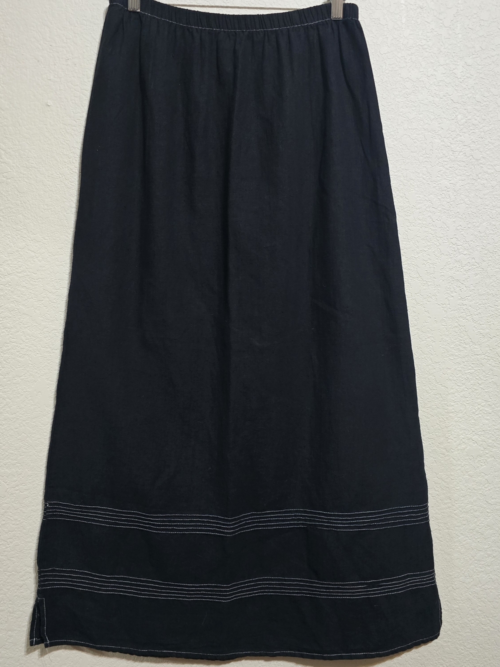 Hot Cotton Black Maxi Skirt with White Hem Stitching